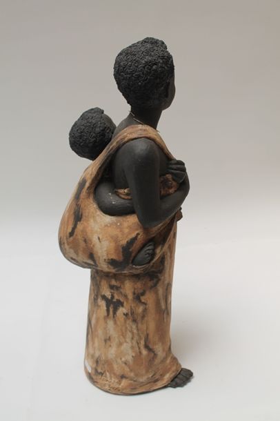 null CANNEEL Anne (1950-2017), "Africaine et son enfant sur le dos", 2005, groupe...