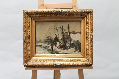 VERHEYDEN Isidore (1846-1905) "Paysage hivernal animé", XIXe, huile sur toile, signée...
