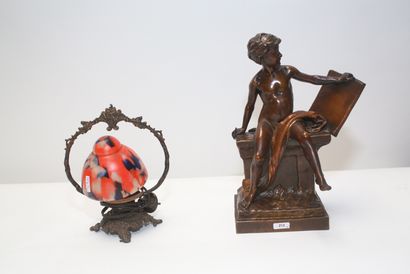 ECOLE FRANCAISE "Écolier à la tablette", fin XIXe, sujet en bronze à patine nuancée,...