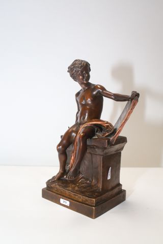 ECOLE FRANCAISE "Écolier à la tablette", fin XIXe, sujet en bronze à patine nuancée,...