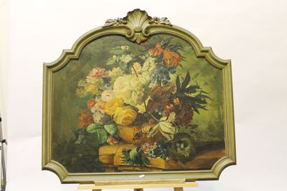 null ANONYME, "Bouquet", début XXe, élément de trumeau orné d'une huile sur toile,...