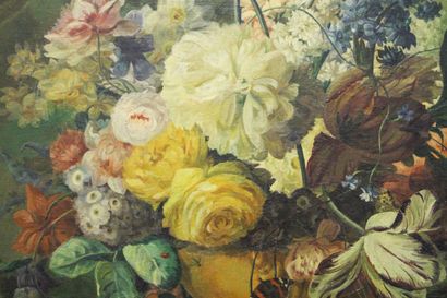 null ANONYME, "Bouquet", début XXe, élément de trumeau orné d'une huile sur toile,...