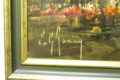 LAMMERS Émile (1914-1990) "Marché aux fleurs", XXe, huile sur toile, signée en bas...