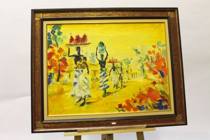 DAXHELET Paul (1905-1993) "Repas cérémoniel", XXe, huile sur toile, signée en bas...