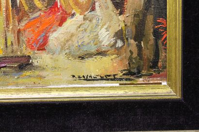 DAXHELET Paul (1905-1993) "Rites autour du feu", XXe, huile sur panneau, signée en...