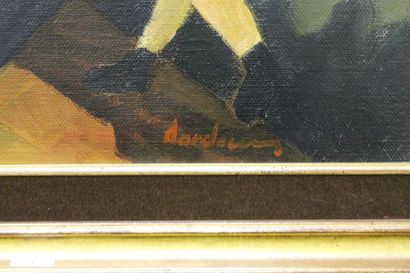 null ILLISIBLE, "Famille", XXe, huile sur toile, signée en bas à droite, 59,5x50,5...