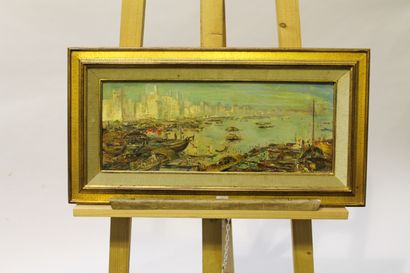 DAXHELET Paul (1905-1993) "Port", XXe, huile sur panneau, signée en bas à droite,...