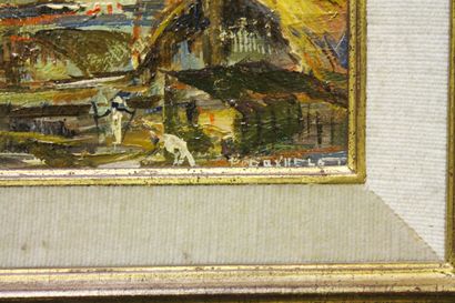 DAXHELET Paul (1905-1993) "Port", XXe, huile sur panneau, signée en bas à droite,...