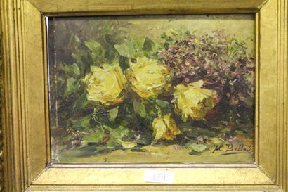 BELLIS Hubert (1831-1902) "Nature morte aux roses", circa 1900, huile sur panneau,...