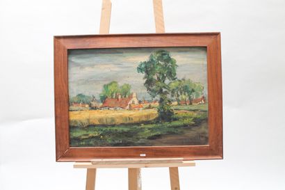 null ILLISIBLE, "Paysages de campagne", XXe, deux huiles sur toile, 51x68 cm et 46x60...