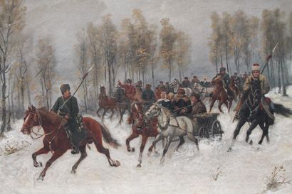 RILSKY Adolf (1864-?) "Cavaliers russes", fin XIXe, huile sur toile, signée en bas...