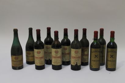 null Lot de onze bouteilles de vin rouge [états divers]:

- BORDEAUX (POMEROL), Château...