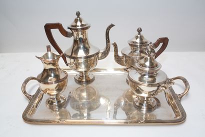 MILLS Service à café et à thé de style Louis XVI, XXe, métal argenté, anses en bois...