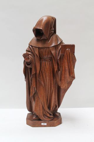 SLUTER Claus (c.1355-1406) [d'après] "Pleurant", XXe, sujet en chêne sculpté, plaquette...