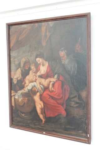 RUBENS Pierre Paul (1577-1640) [d'après] "La Sainte Famille", XIXe, huile sur toile,...