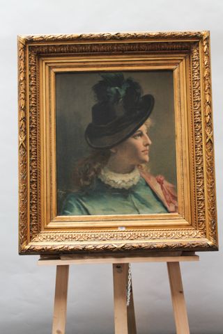 MEYER Emile (1823-1893) "Élégante au chapeau", 1887, huile sur toile, signée et datée...