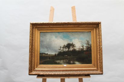 VAN DEVENTER Jan Frederik (1822-1886) "Paysage animé", fin XIXe, huile sur toile,...