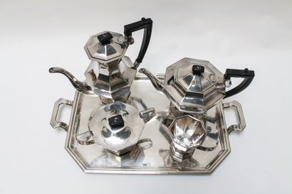 Carmen Service à café et à thé à pans, XXe, métal argenté, anses et prises en bakélite,...