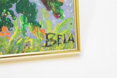 BELA (1940-1968) "Arbre aux oiseaux", XXe, huile sur panneau, signée en bas à droite,...