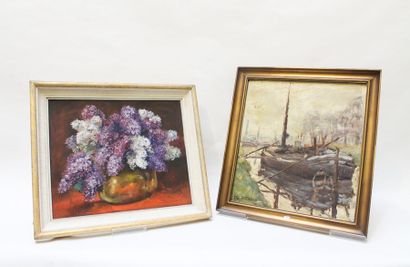 null Trois tableaux, XXe :

- HERPOEL Marcella (1920), "Bouquet", huile sur panneau,...