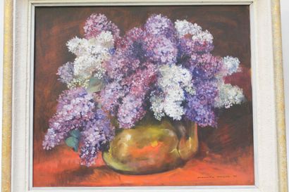 null Trois tableaux, XXe :

- HERPOEL Marcella (1920), "Bouquet", huile sur panneau,...
