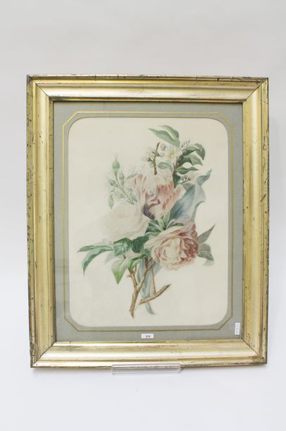 null ANONYME, "Bouquet", XIX-XXe, aquarelle sur papier, 42,5x32,5 cm (à vue).