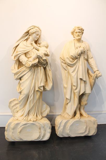 null "Vierge à l'Enfant" et "Saint Joseph", XIXe, paire de sculptures d'applique...