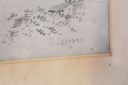 LAUTERS Paul (1806-1875) "Chaumière", XIXe, pierre noire (?) sur papier, signée en...