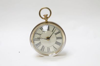 null Horloge de table sphérique, XXe, verre et métal doré, h. 17 cm [choc et man...