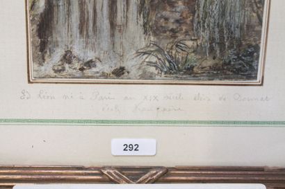 ECOLE FRANCAISE "Paysage à la cascade", XIXe, encre et aquarelle sur papier vergé,...