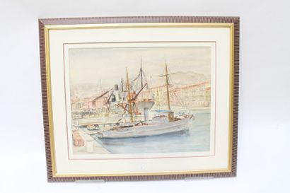 VAN DAMME Suzanne (1901-1986) "Vieux Port de Nice", XXe, aquarelle sur papier, signée...