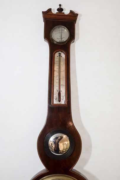 null Baromètre-thermomètre d'applique néoclassique avec niveau et petit miroir convexe,...
