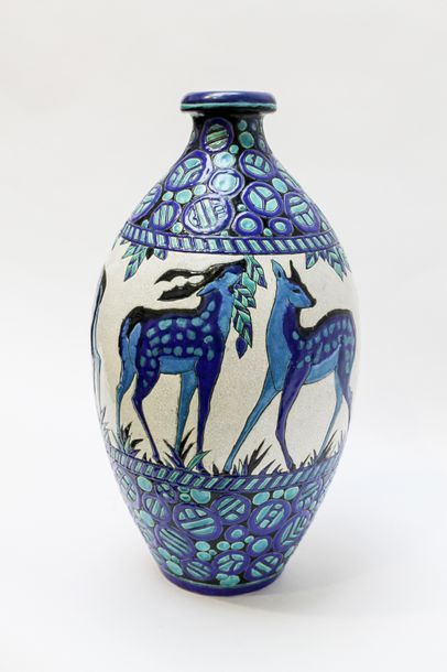 BOCH FRÈRES - KERAMIS / CATTEAU Charles (1880-1966) Grand vase d'époque Art déco,...