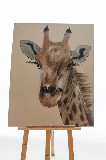 DE LAMINNE Sonia "Girafe", XXIe, acrylique sur toile, signée en bas à droite, 99,5x80...