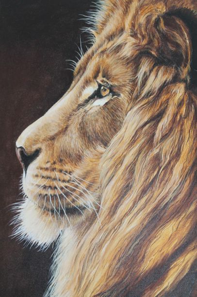 ROUXEL Aline "Lion de profil", XXIe, acrylique sur toile, signée en bas à droite,...