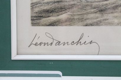 DANCHIN Léon (1887-1938) "Chien et canard", XXe, lithographie polychrome, signée...