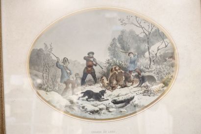 GRENIER Frères "Chasse au loup" et "Chasse à l'ours, XIXe, paire de lithographies...