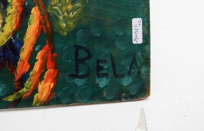 BELA (1940-1968) "Poissons", XXe, deux huiles sur panneau, signées en bas à droite,...