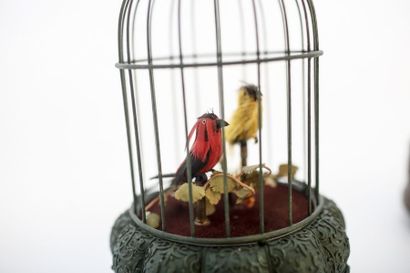 null Deux cages à oiseaux siffleurs automates, XXe, h. 23 cm et 27 cm [mécanismes...