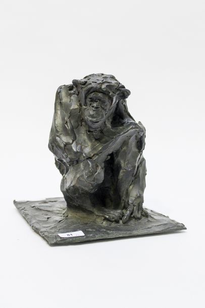 VILLAS Patrick (1961) "Chimpanzé", [19]99, épreuve en bronze patiné, signée, datée...