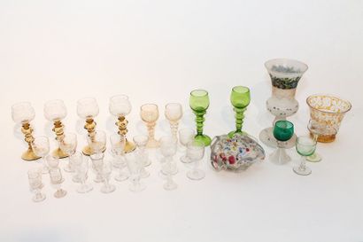 null Varia de verrerie (trois coupes et verres divers dont römers) [éclats].
