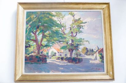 VAN MIERLO Eugène (1880-1972) "Village arboré", XXe, huile sur toile, signée en bas...