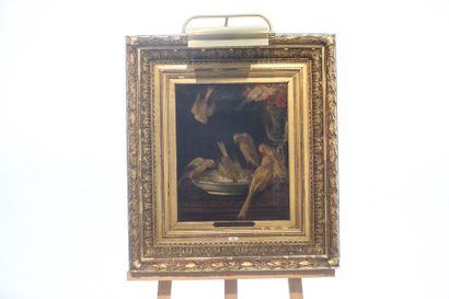 STEVENS Joseph (1819-1892) "Canaris au bassin", XIXe, huile sur toile, monogrammée...