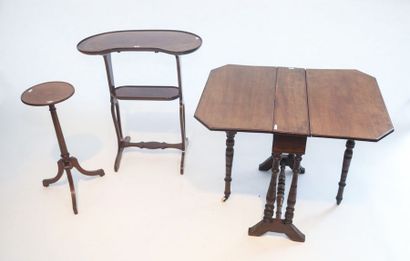 null Trois tables d'appoint (en rognon, à rabats et en sellette), XIX-XXe, bois,...
