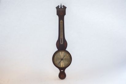 null Baromètre-thermomètre d'applique anglais, XIX-XXe, bois de placage à décor marqueté,...