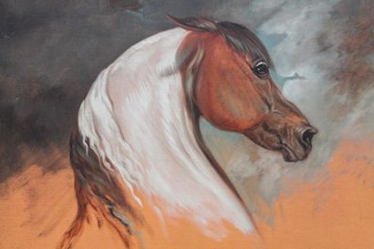 DE CLAVIÈRE Bernard (1934) "Tête de cheval de profil", XXe, huile sur toile, signée...