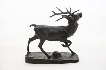 BARYE Antoine Louis (1796-1875) [d'après] "Cerf", fin XIXe, sujet en bronze patiné,...