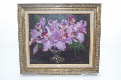 VAN DE FACKERE Jef (1879-1946) "Orchidées", circa 1935, huile sur panneau, signée...