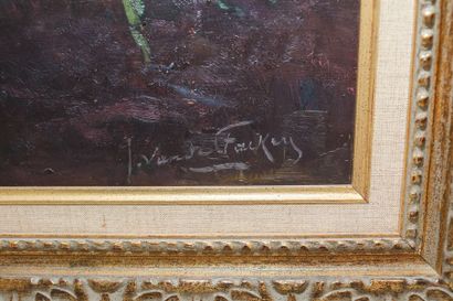 VAN DE FACKERE Jef (1879-1946) "Orchidées", circa 1935, huile sur panneau, signée...