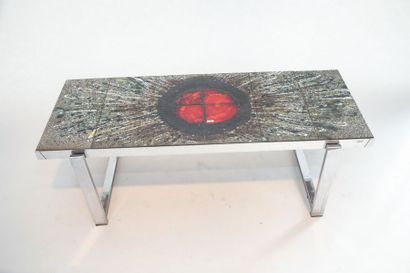 null Table basse rectangulaire Vintage, circa 1960, structure en métal chromé, plateau...